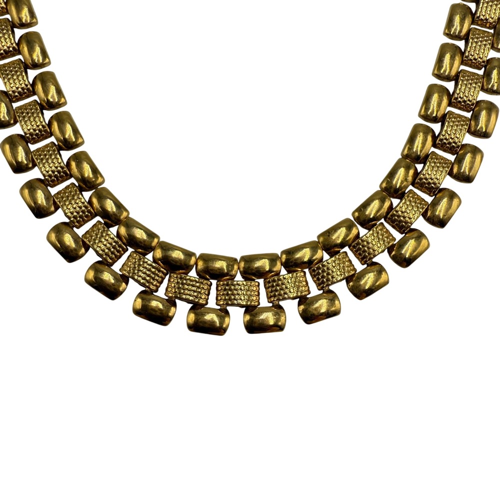 Vintage Monet Gold Tone Chunky Link Necklace Signed Mid‎ Century Statement